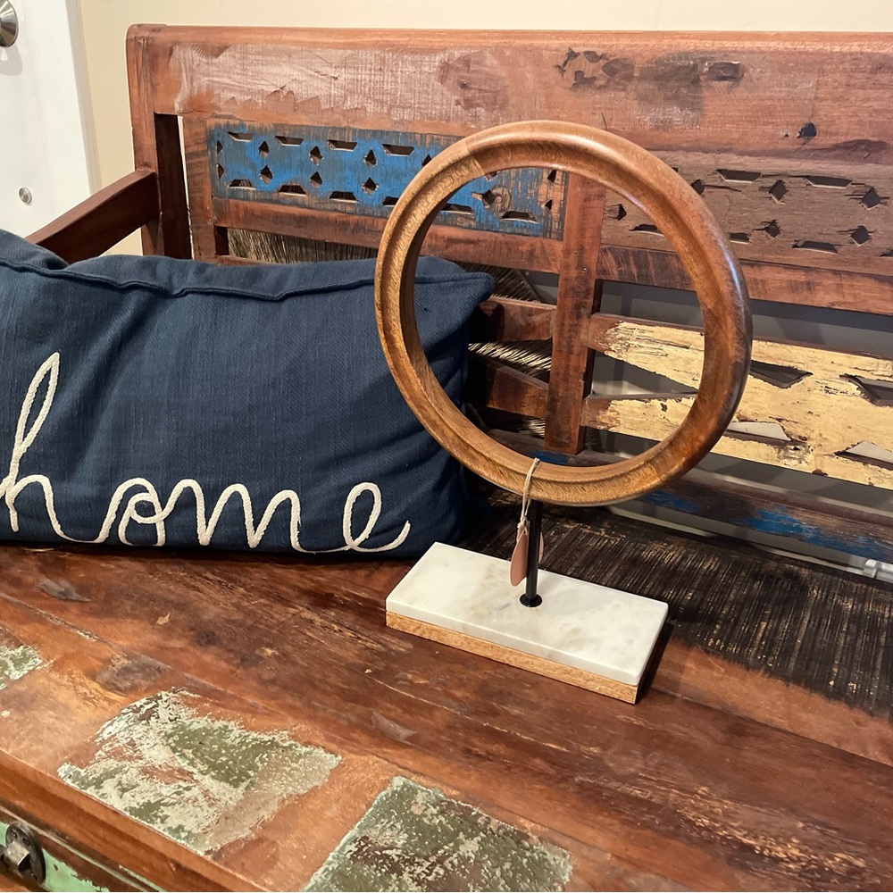 Wood Circle on Metal and Marble Base